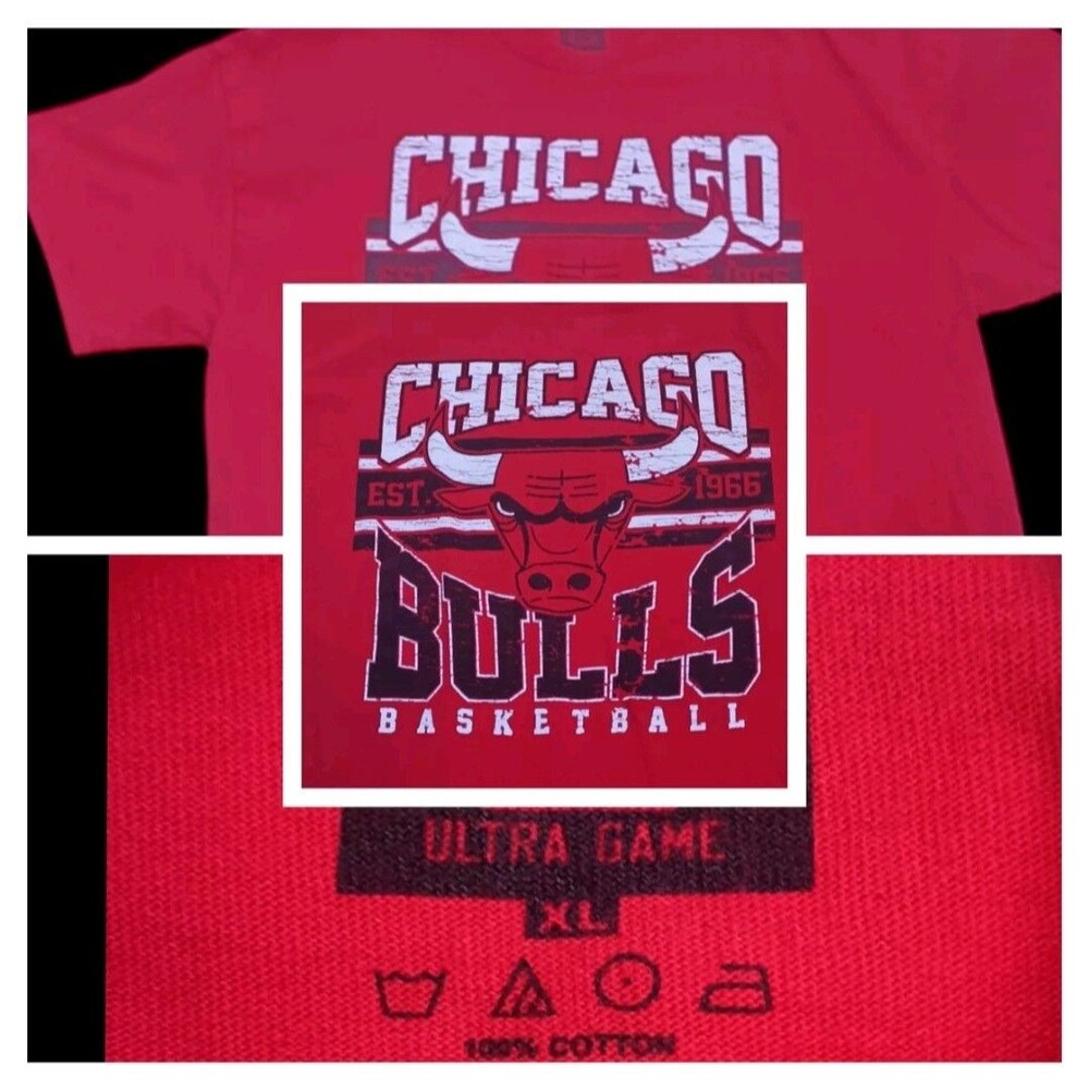 Chicago Bulls Tshirt Basketball ULTRA GAME Mens Size( XL)Rd White Blk Retro Look